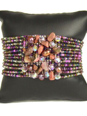 Czech Glass Bead CLUSTER Bracelet Pink and Purple